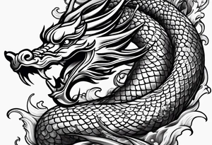 Chinese dragon, koi, water, black, shoulder tattoo idea
