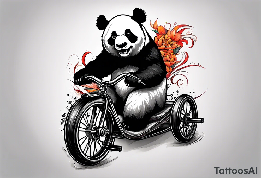 panda riding a tricycle tattoo idea