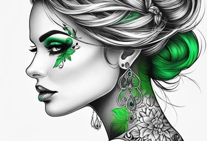 Woman’s scull profile with green eyes. tattoo idea