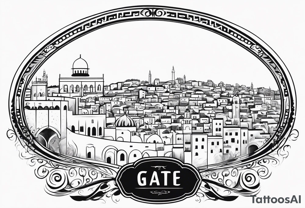 israel city vector gate 
swirl  vignette tattoo idea