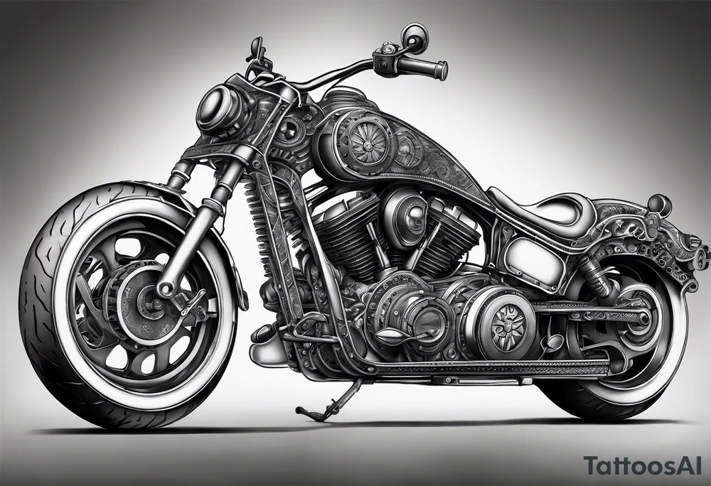 a drawing of a motorcycle made out of gears tattoo idea
