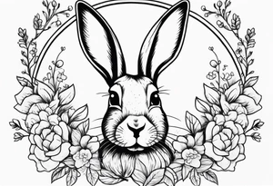Rabbit head with flowers around it tattoo idea