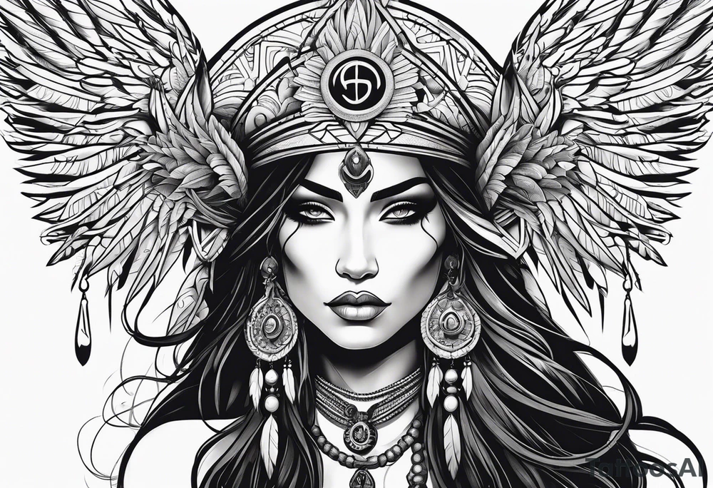 valkrye, kali, pirate, goddess, native american, zen, left side face, chest, wing tattoo idea