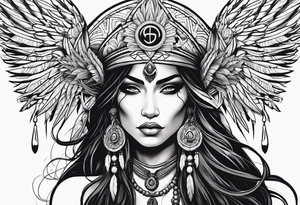 valkrye, kali, pirate, goddess, native american, zen, left side face, chest, wing tattoo idea