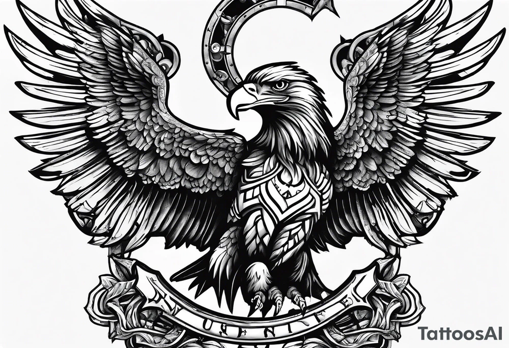 Eagle globe anchor praying hands dog tags tattoo idea