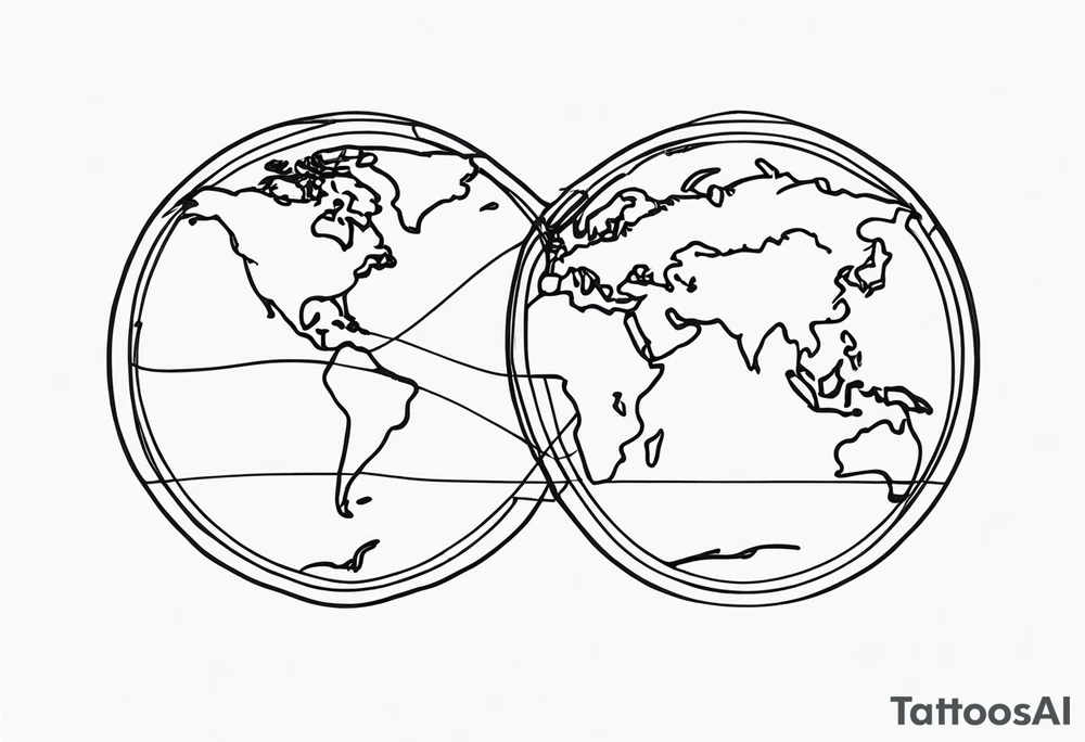 world drawn single line tattoo idea