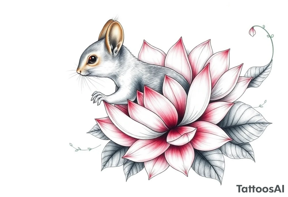 Crazy new school squirrel blooming lotus flowers tattoo idea