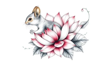 Crazy new school squirrel blooming lotus flowers tattoo idea