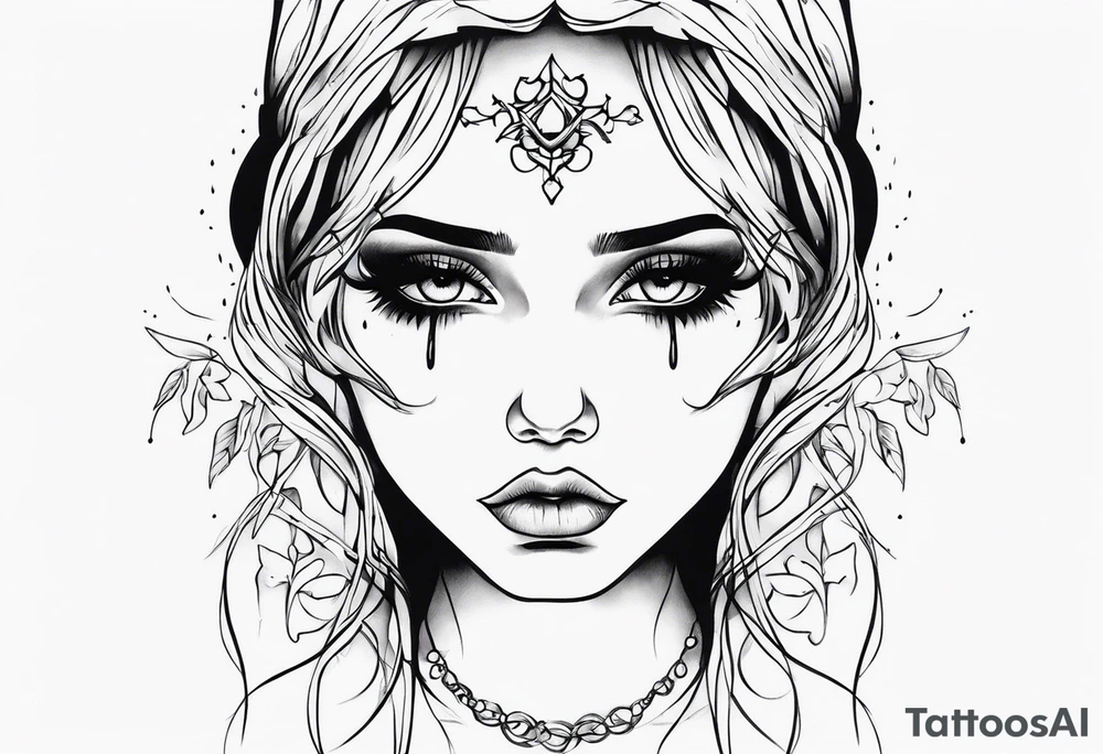 Sad girl Gothic eyes rolled back tattoo idea