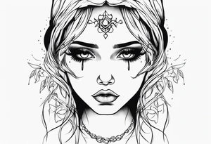 Sad girl Gothic eyes rolled back tattoo idea