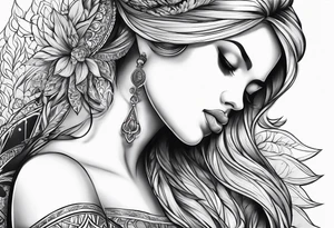 Dark black and white. Religious or cultural. 

On the top of one shoulder. tattoo idea