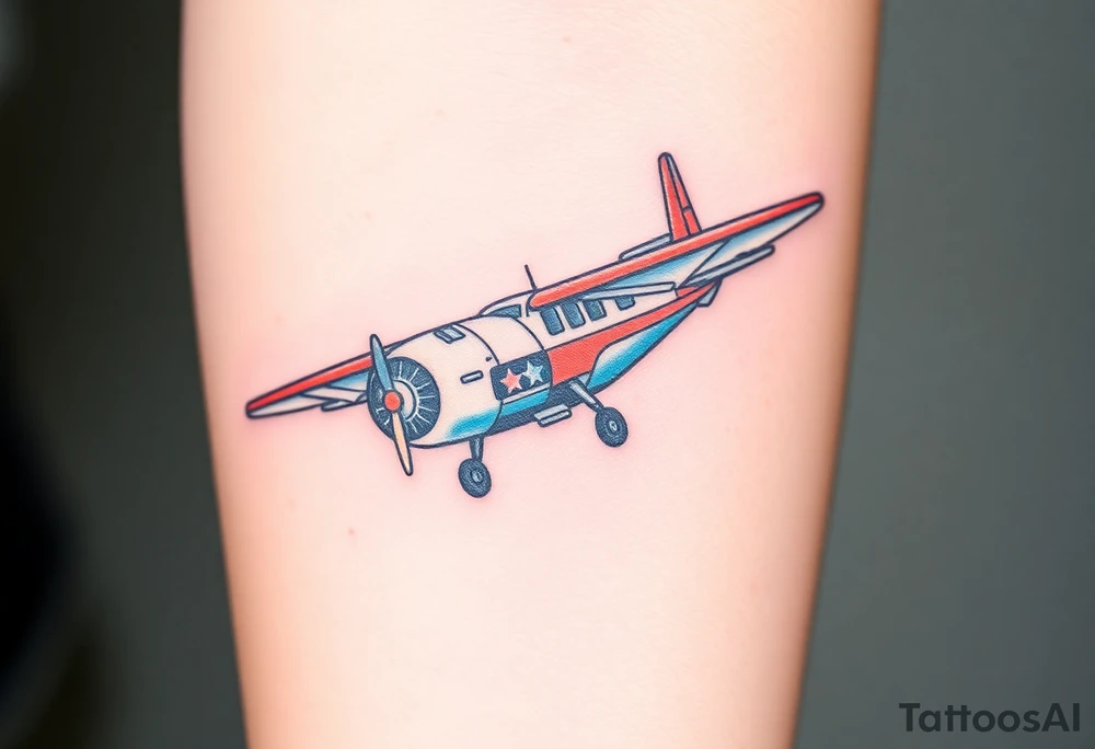 American traditional aeroplane with colour tattoo idea