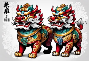 Pair of traditional Okinawa shisa, one has their mouth closed, the other with their mouth open tattoo idea