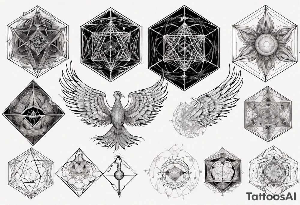sacred geometry Metatron's cube with phoenix tattoo idea
