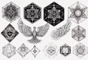 sacred geometry Metatron's cube with phoenix tattoo idea
