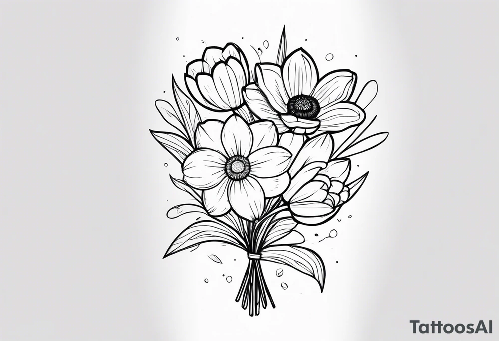 Bouquet of daffodils gerberas and tulips tattoo idea