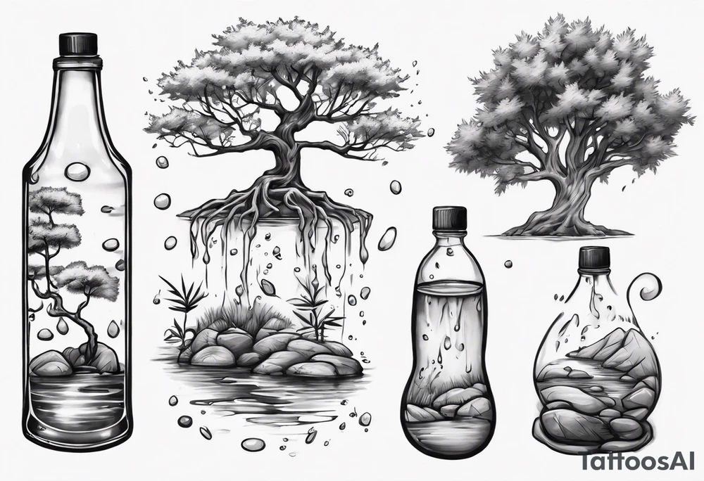 Small spring water beside an oka tree tattoo idea