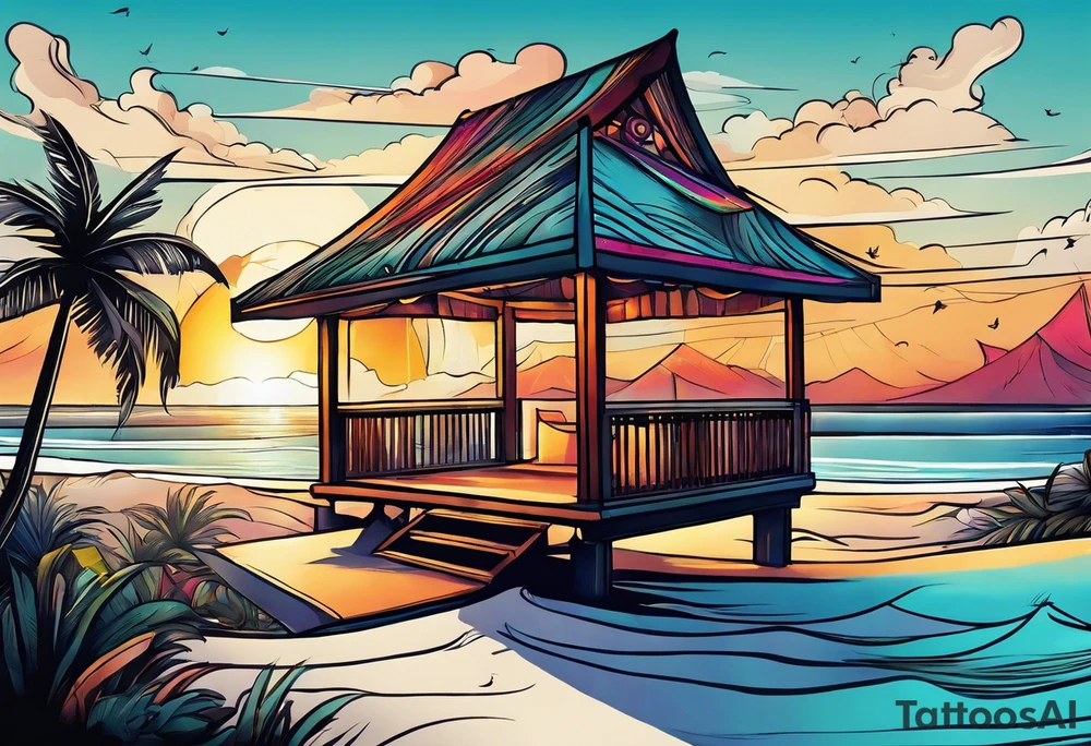 cabana on a beach tattoo idea