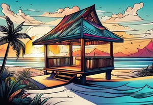 cabana on a beach tattoo idea