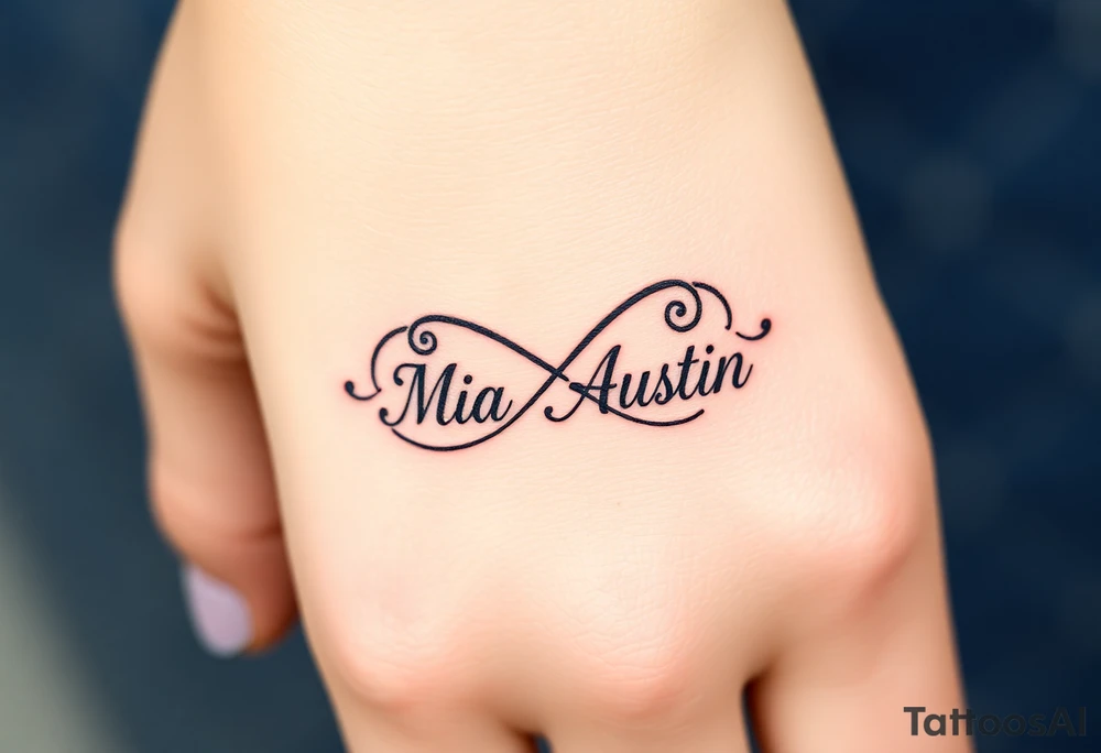 Infinity symbol with the name's Mia and Austin tattoo idea