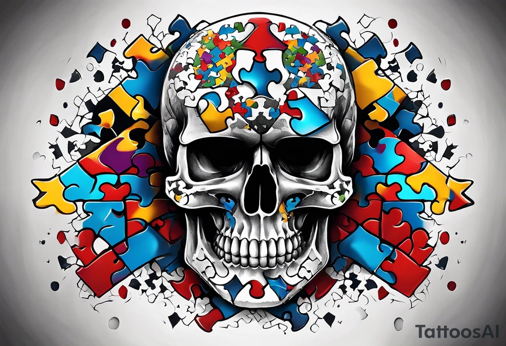 Skull with Autism Awareness Puzzle pieces. tattoo idea