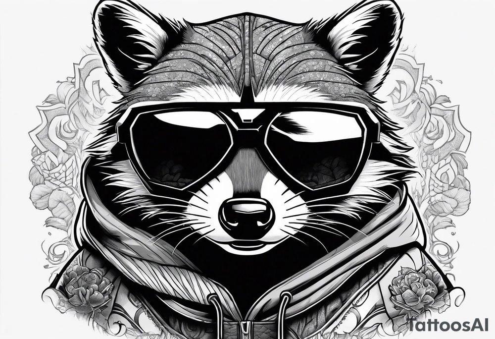 raccoon wearing a Superman hoodie tattoo idea