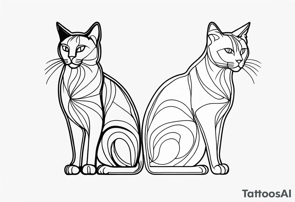 Two cat outline. One gray and one black tattoo idea