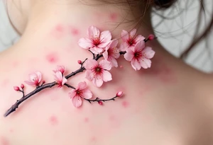 A pink cherry blossom branch gently falling across the skin, symbolizing the fleeting nature of life. tattoo idea