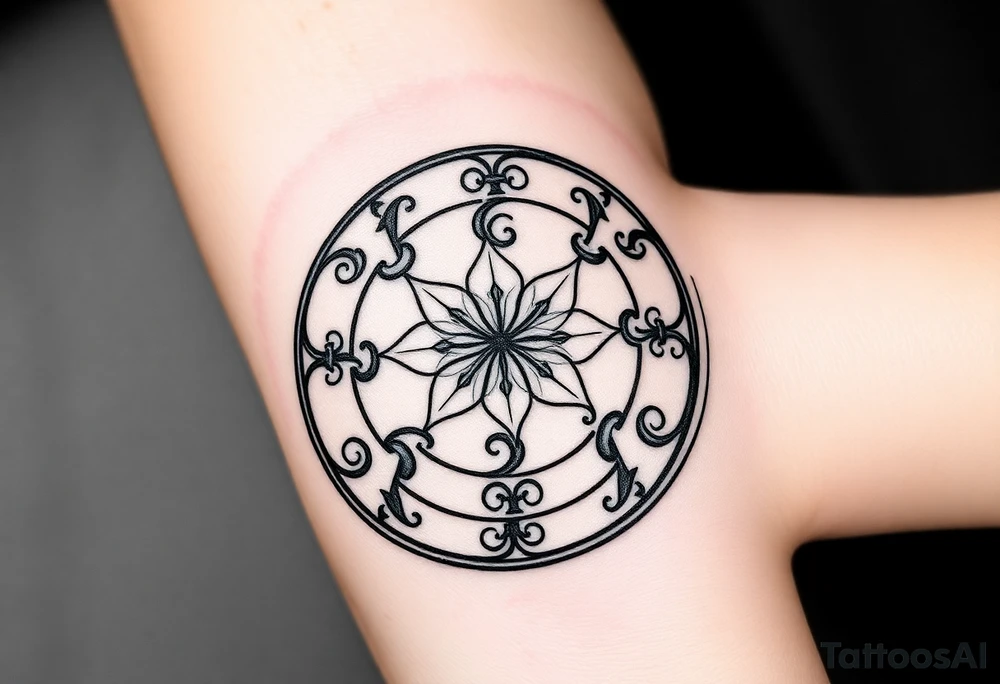 draw a circular design centered on Naruto’s iconic stomach seal—the Eight Trigrams Sealing Style, with its intricate swirls and bold lines.replace the innermost spiral with a cluster of golden lilies (Bosnian Fleur-de-lis), a symbol from the Bosnian coat of arms. These lilies could bloom outward, their petals subtly blending into the seal’s radiating lines.
Surrounding the seal, you could incorporate a faint, weathered outline of the Stari Most (Old Bridge) in Mostar, its arch curving protectively around the design. tattoo idea