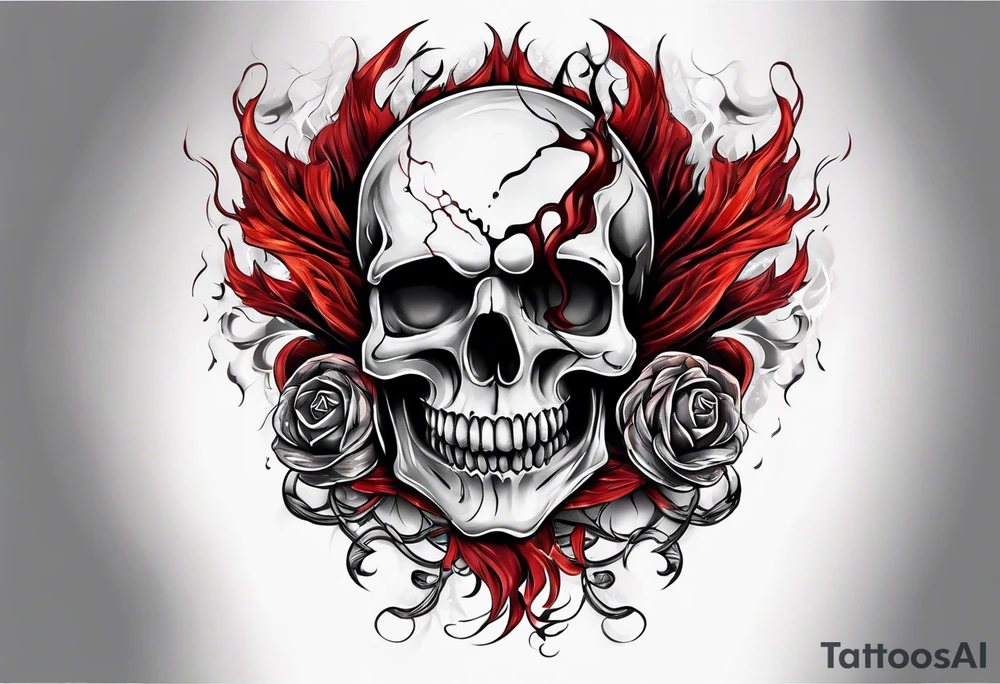 Broken skull red smoke rope tattoo idea