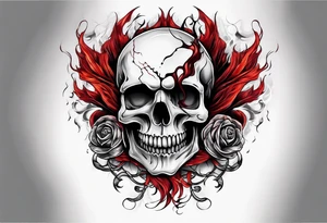 Broken skull red smoke rope tattoo idea