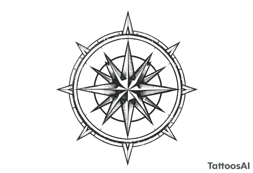 Simple Double layered compass rose tattoo idea