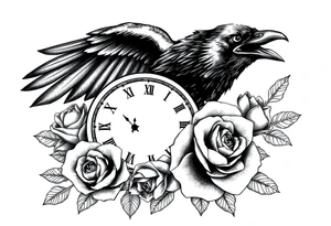 raven,roses,clock. tattoo idea