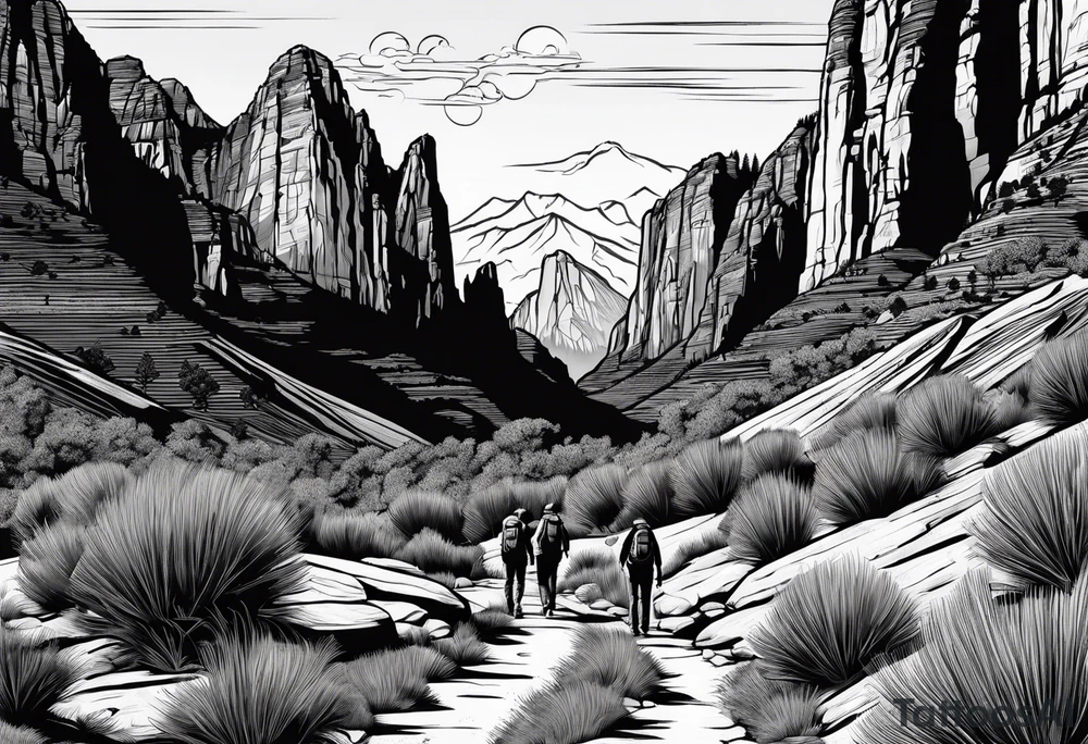 Couple hiking, zion national park tattoo idea