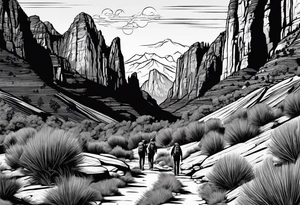 Couple hiking, zion national park tattoo idea