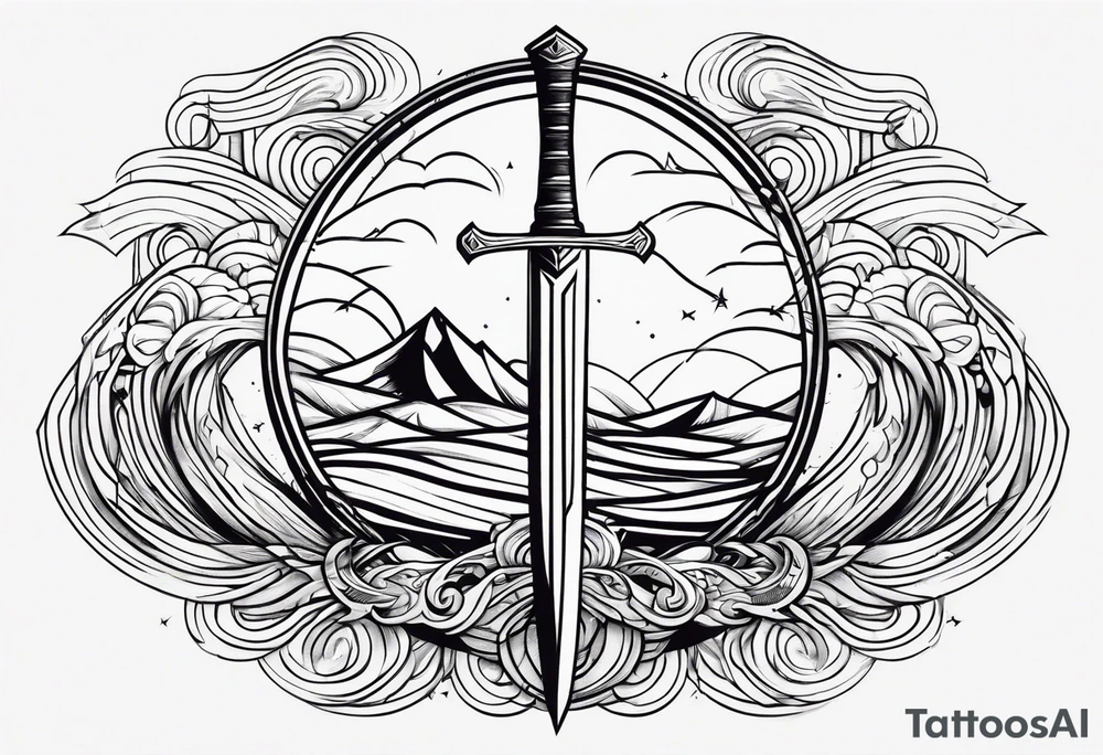 Geometric, simple, sword, lightning bolt and waves tattoo idea Geometric, simple, sword, lightning bolt and waves tattoo idea