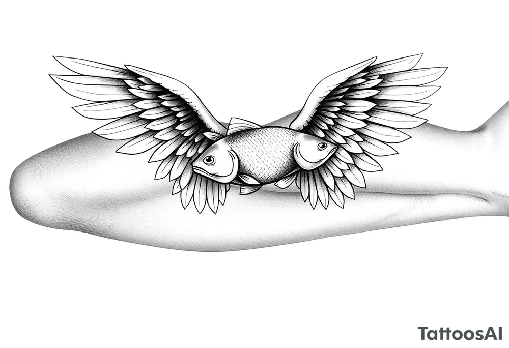 angel wings with fish inside tattoo idea