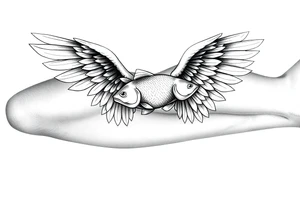 angel wings with fish inside tattoo idea