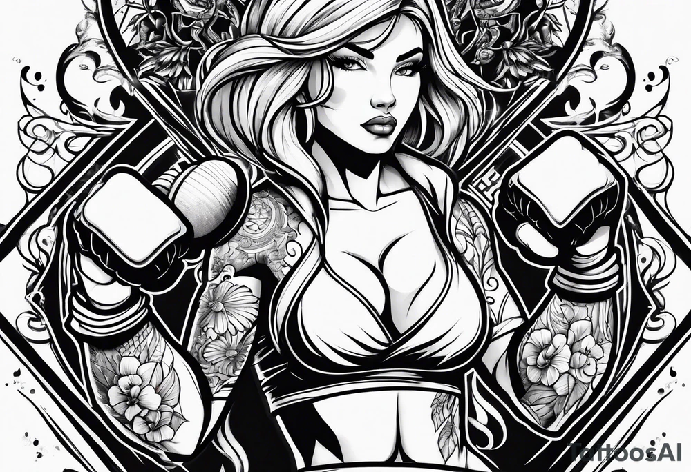 Weight lifting and boxing woman tattoo idea