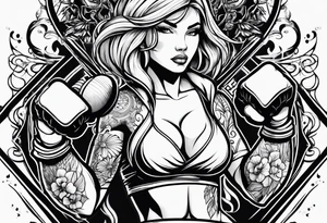 Weight lifting and boxing woman tattoo idea