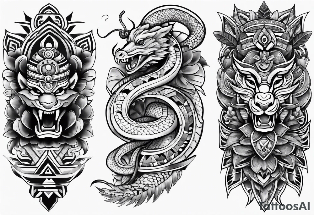 aztec snake sleeve tattoo idea