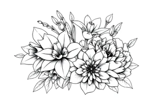 daffodils, jonquils, chrysanthemum and peony in a bouquet for a small tattoo tattoo idea