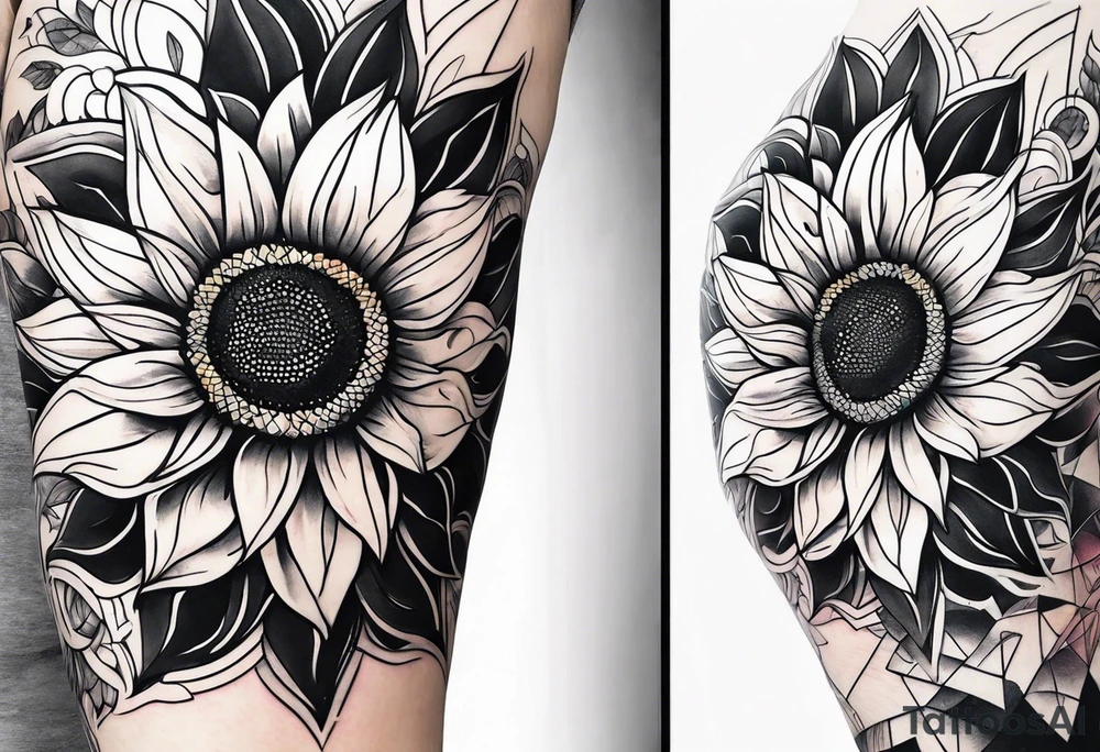 Colorful sunflower arm sleeve tattoo idea
