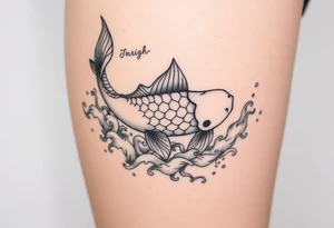 traditional koi fish swimming upstream through turbulent waves tattoo idea