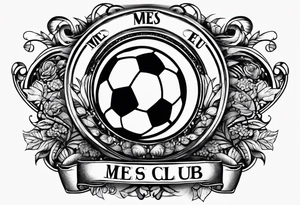 MÉS QUE UN CLUB text with soccer ball and a cross tattoo idea