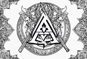 Valhalla sword shield dragon axe Valknut fire tattoo idea