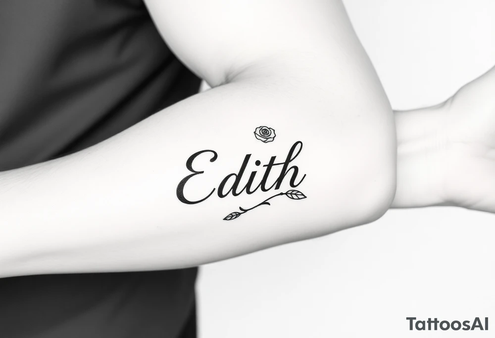 Edith tattoo with a cursive e with a rose half-sleeve tattoo idea Edith tattoo with a cursive e with a rose half-sleeve tattoo idea