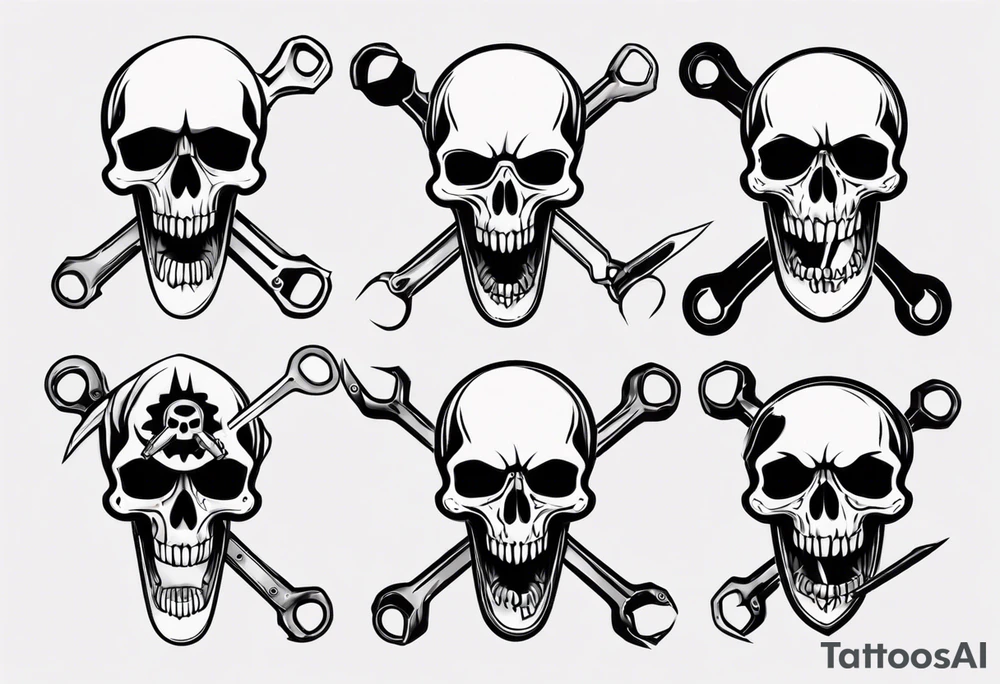 Skull eating wrench tattoo idea