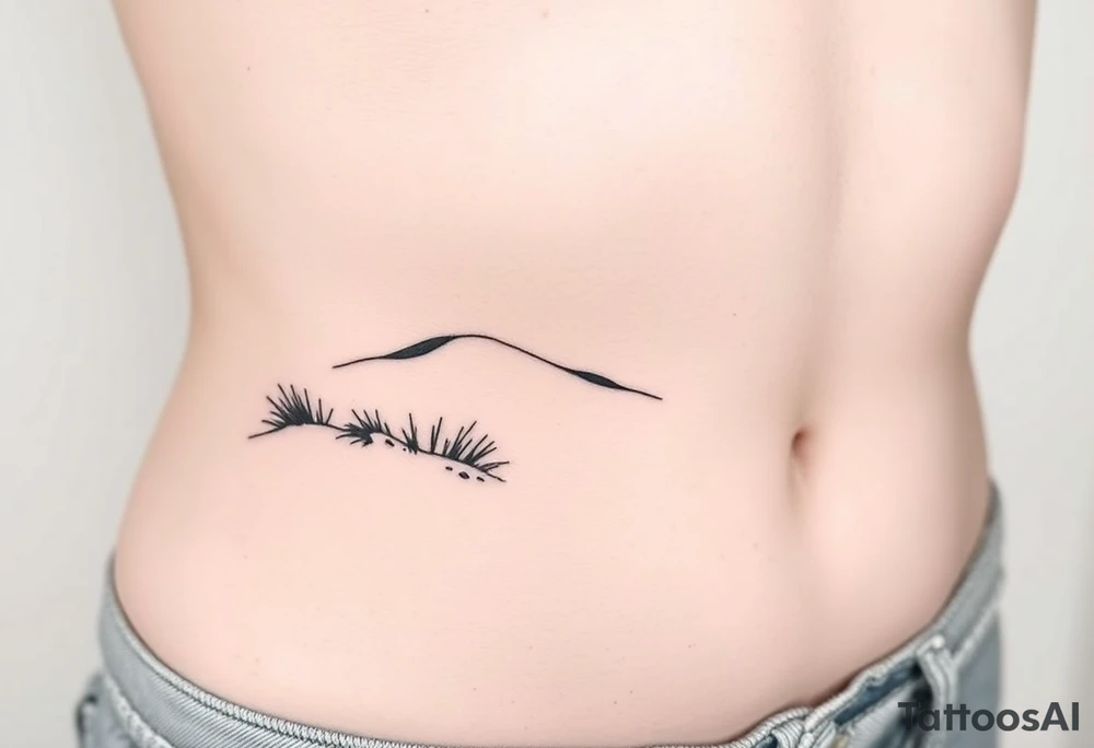 Landscape of sand dune and peasible sea (like in the north of France) in a minimalist style. We have to see the sea in the background tattoo idea