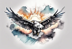 a shoulder tattoo with lots of rays of light in gradient starting from the middle
, clouds and eagles flying free tattoo idea